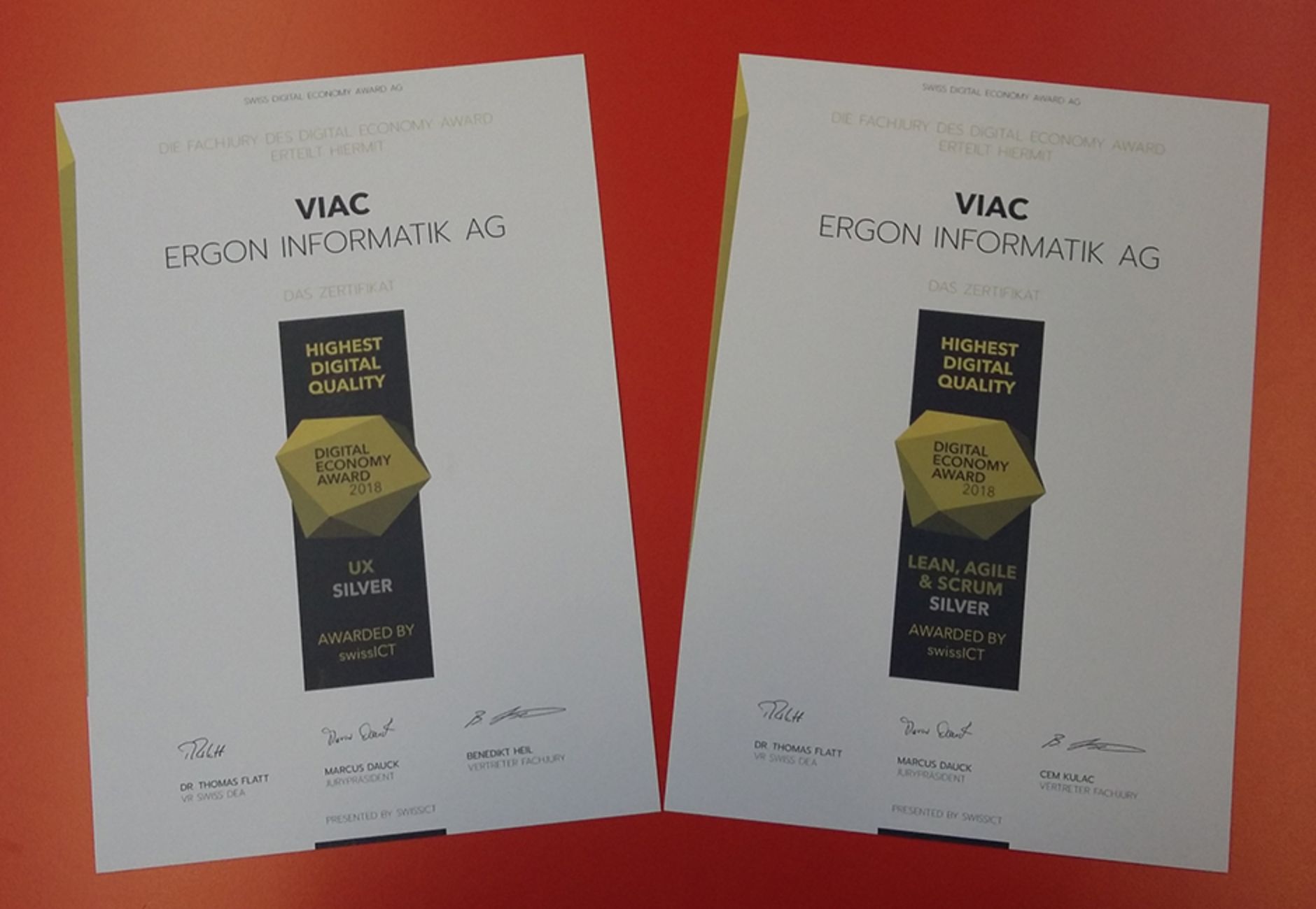 Zwei SilberZertifikate für VIAC an der Digital Economy Award Night